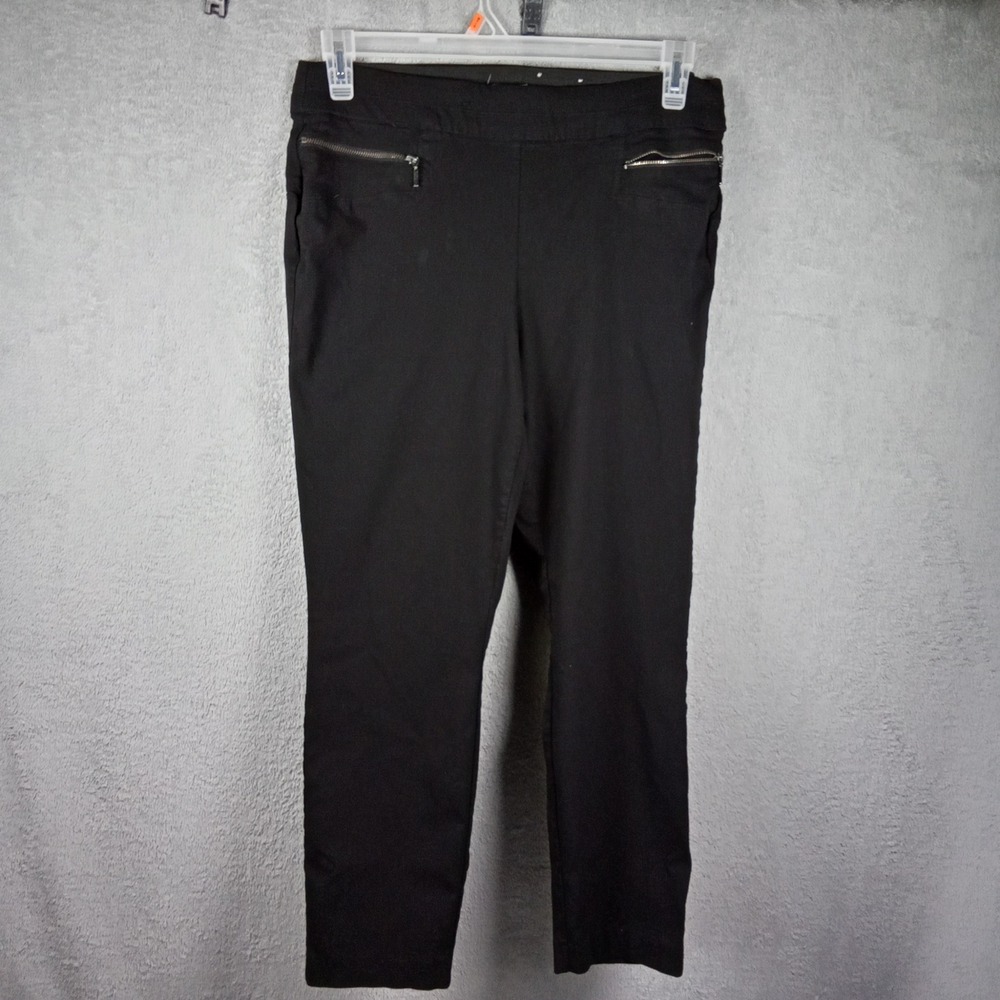 Massini Essentials Womens Black Pull On Slim Trousers Size M Faux Zipper Detail
